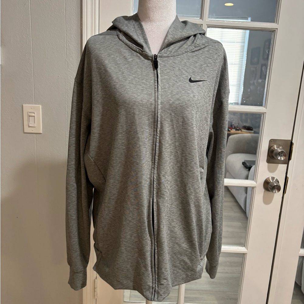 Nike Gray Full-Zip Hooded Jacket with Black Swoosh